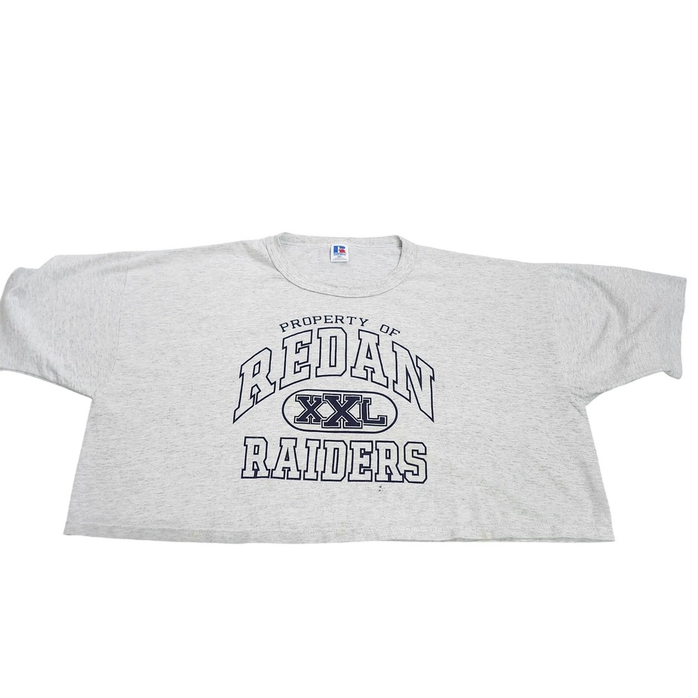 REDAN RUSSELL ATHLETIC MENS XXL GRAY RAIDERS CROP T-SHIRT VINTAGE USA MADE